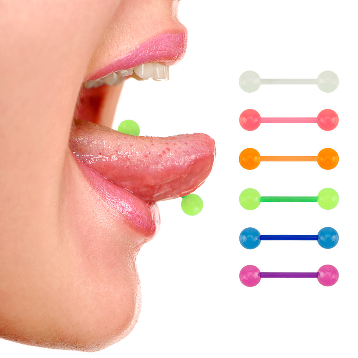 Piercing alla lingua fluorescente - 6 pezzi