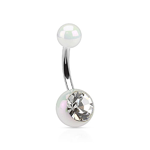 Piercing per ombelico colore metallico con pietra trasparente