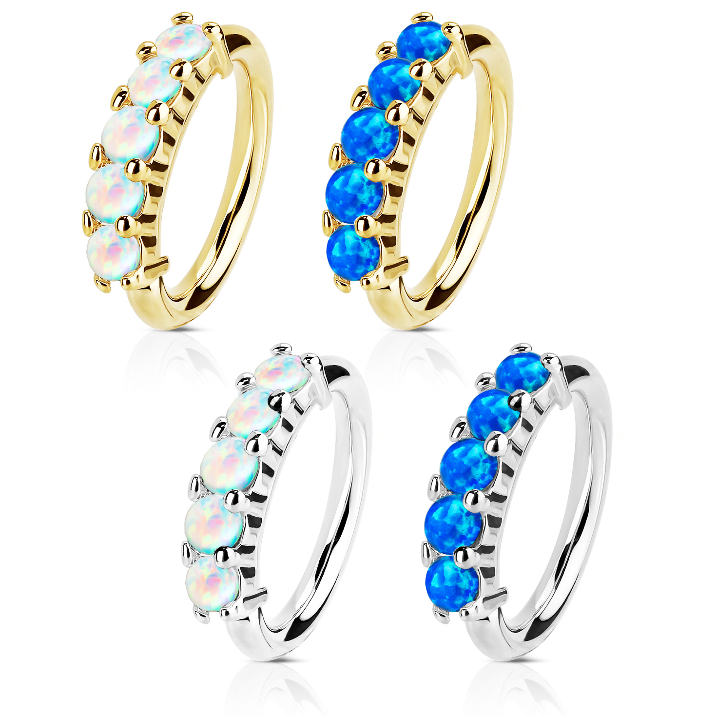 Cerchio in oro 14K con fila di opali su un lato