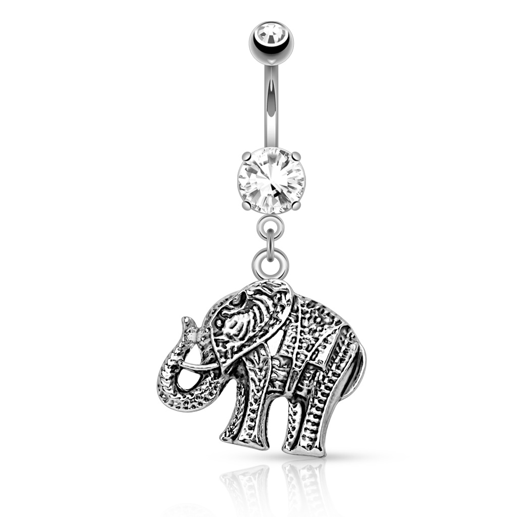 Piercing all'ombelico con elefante ricco di dettagli