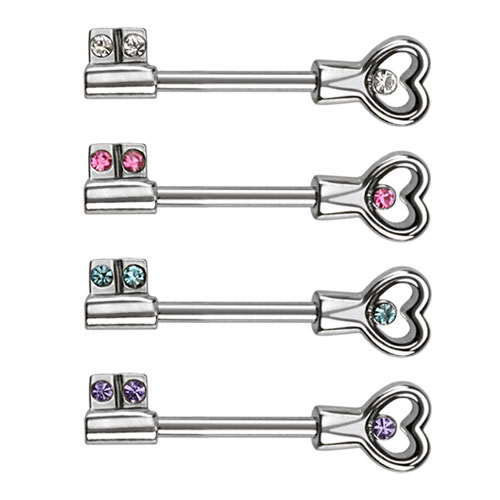 Piercing al capezzolo a forma di chiave con pietra