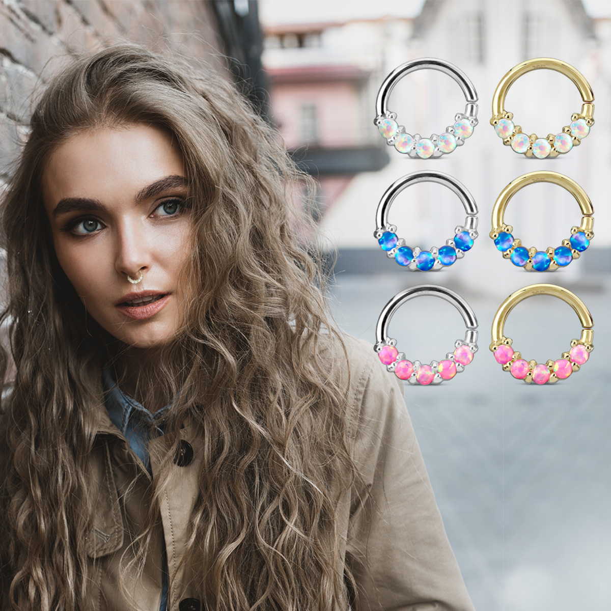 Piercing al septum in oro 14 carati con pietre preziose