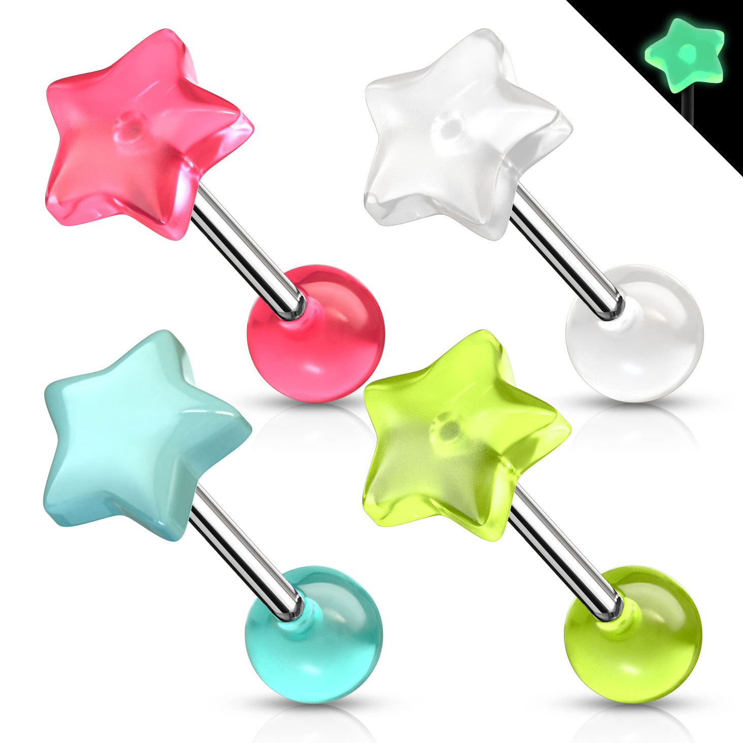 Barra per lingua con sfera superiore a forma di stella fluorescente