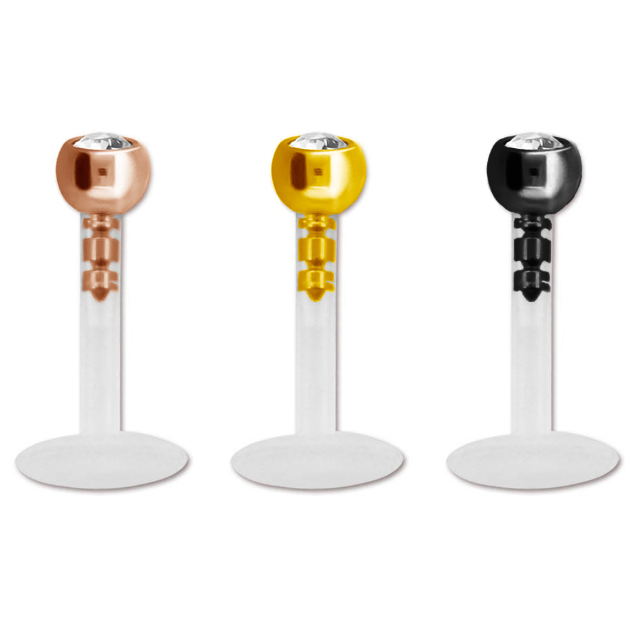 Labret di ptfe con punta colorata e pietra