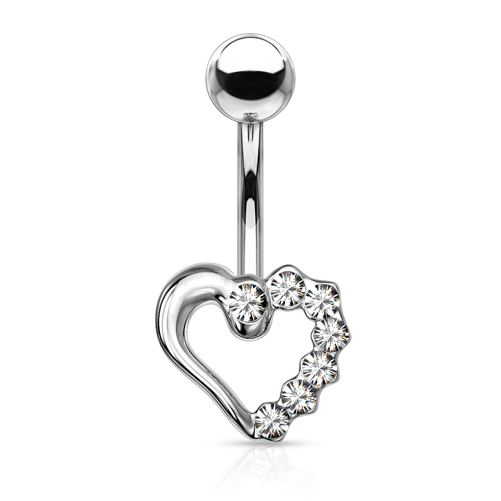 Piercing all'ombelico con cuore vuoto e fila di pietra