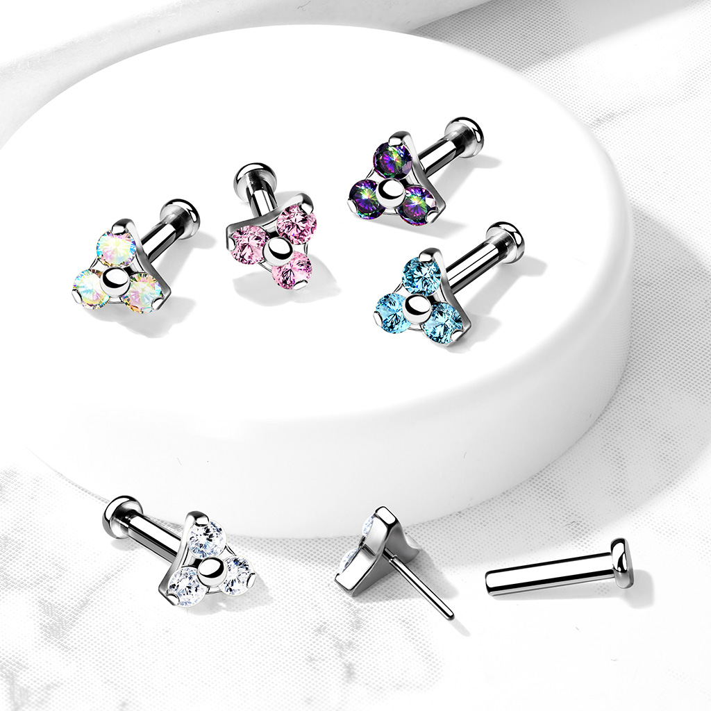 Labret push-in in titanio con top triangolare tempestato di pietre