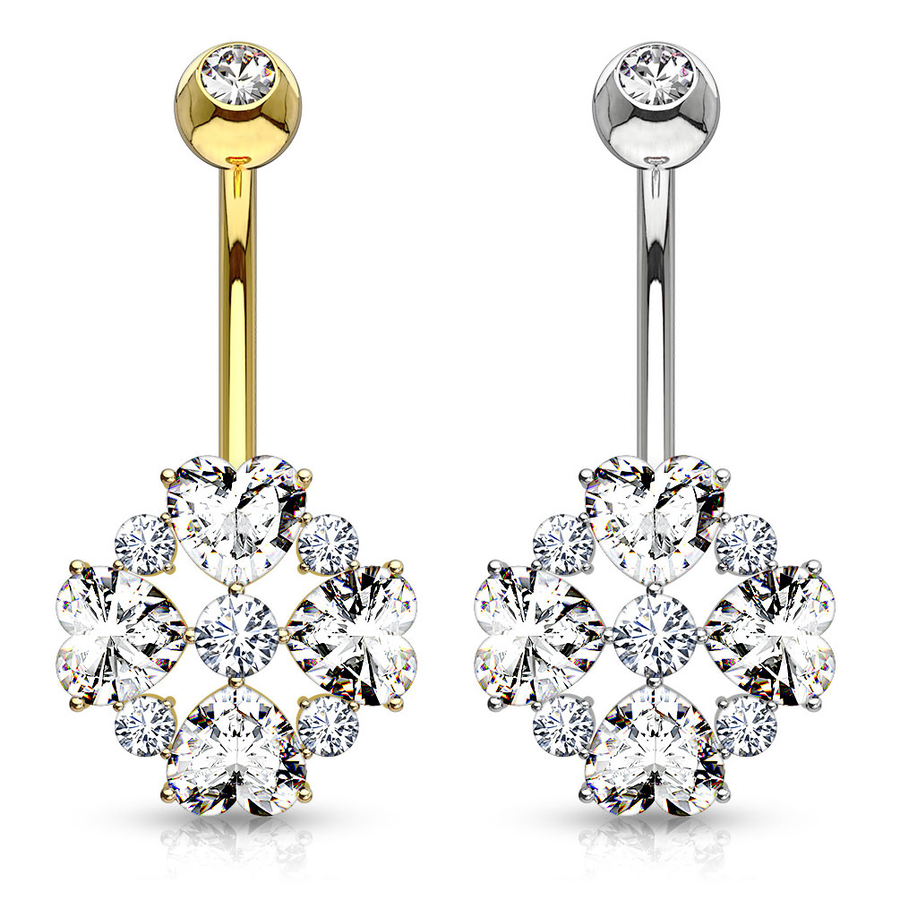 Piercing per ombelico in oro 14 carati con petali a forma di cuore