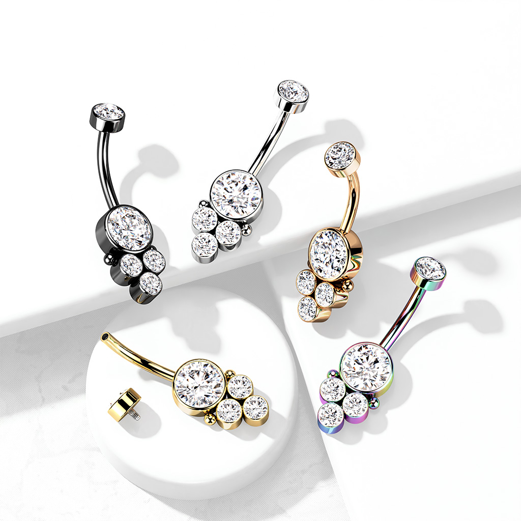 2 Pezzi Piercing Ombelico In Titanio 14G (1,6 Mm) Con Barra Corta E Palline CZ, Filettatura Interna, Lunghezze 6-14 Mm, Per Donna - copertina