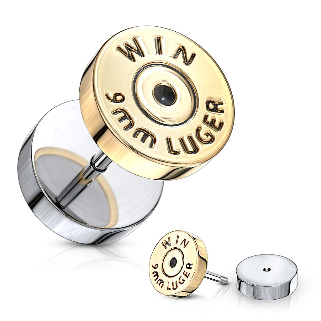 Fake piercing con disegnato sul retro una cartuccia