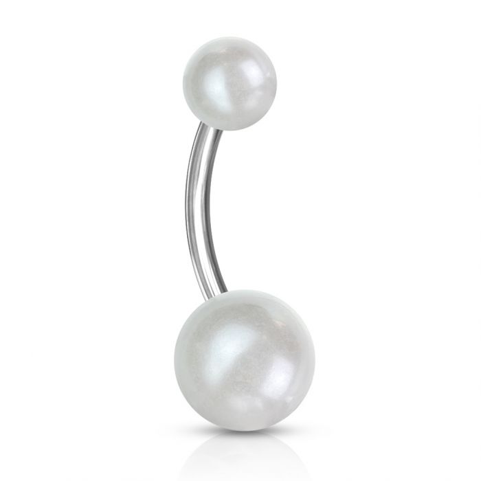 Piercing ombelico belly ORO BIANCO 18kt PERLA NATURALE 7,0mm GOLD natural pearl 