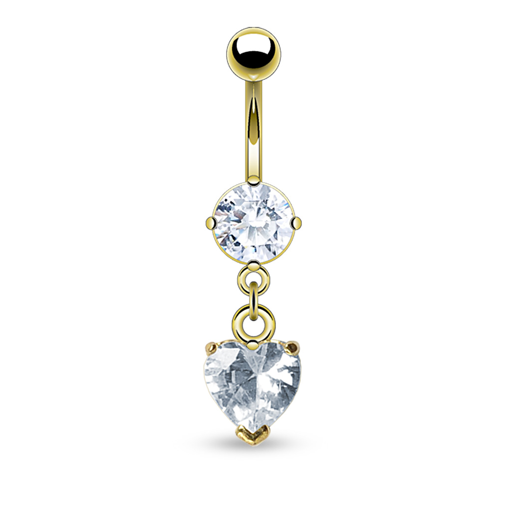 Piercing all'ombelico placcato in oro con pietra pendente a forma di cuore