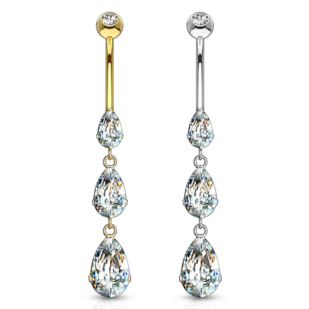 Piercing all'ombelico d'oro 14 carati con pietre a forma di goccia nel pendente