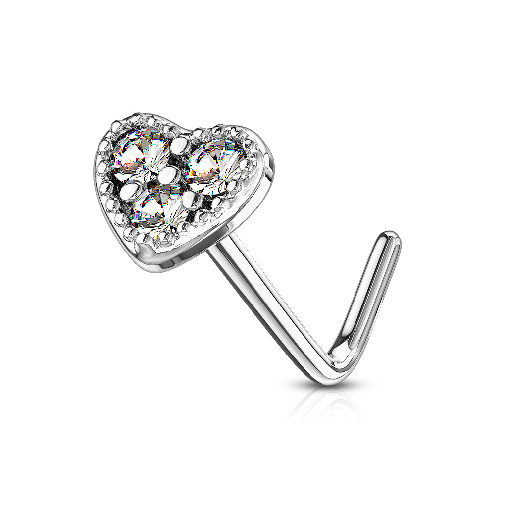 Piercing al naso in oro 14 carati con pietra a forma di cuore